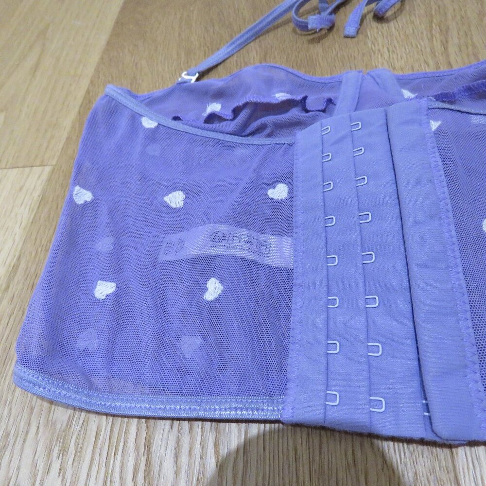 MAPALE Lilac Heart Embroidered Mesh Longline Bustier Bra Romantic - Size S - Picture 9 of 12